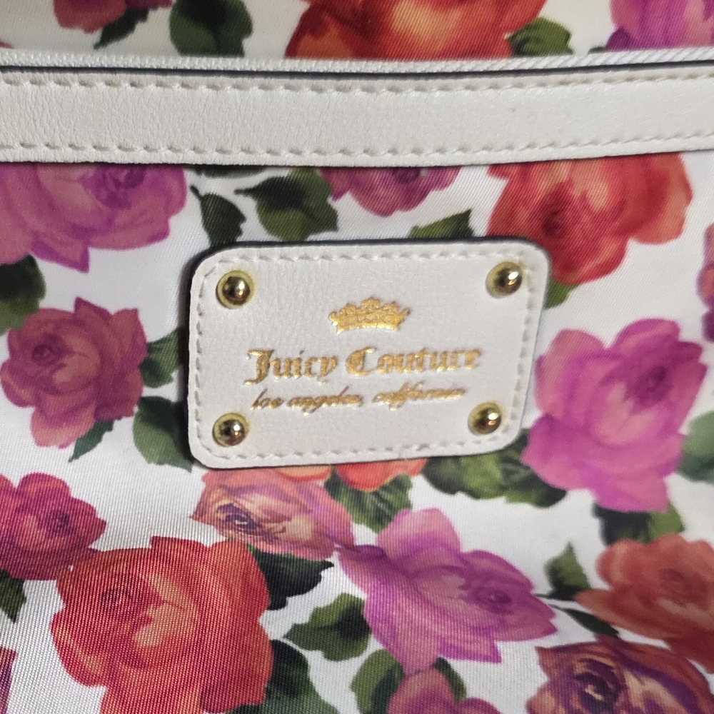Juicy Couture White Tote with Pink and Red Rose Print
